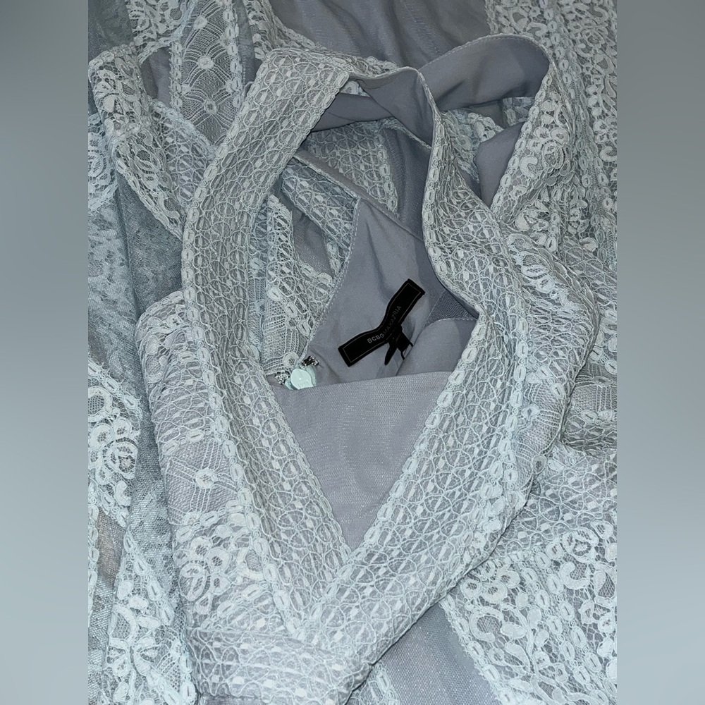 NWT! BCBGMAXAZRIA Raissa Halter Neck Maxi Evening Gown in Haze Combo • Size 12 - Picture 12 of 16
